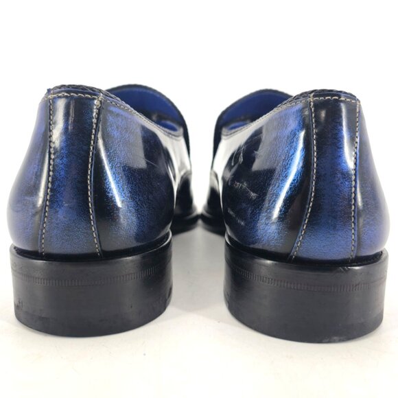 Mezlan Custom Marbleized Blue Leather Dress Shoes 8.5M Wingtip Tassel Loafers - Picture 8 of 16